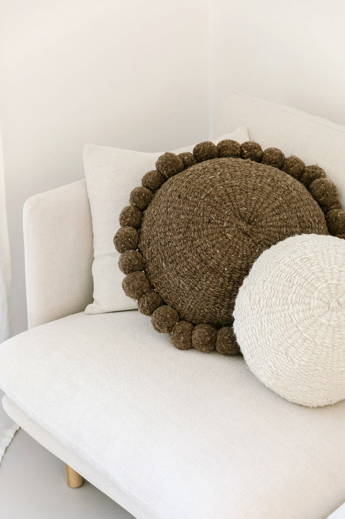 Classica Pom Pom Cushion Large | Walnut