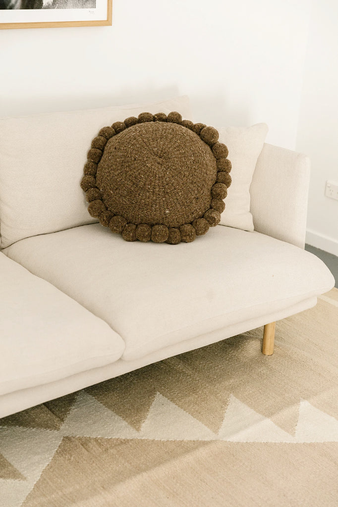 Classica Pom Pom Cushion Large | Walnut